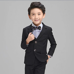 Diseño personalizado Reunión de noche formal Traje de chaqueta de manga larga de un solo pecho para niños pequeños negros con pajarita